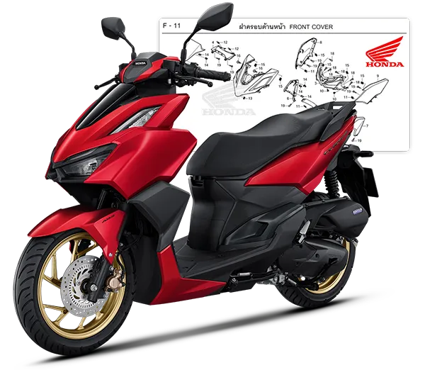 Honda Click 160 devant un catalogue de pièces détachées