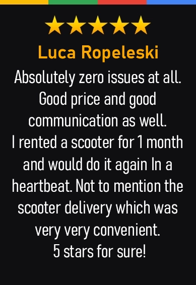positive 5 star google review from a scooter hub customer